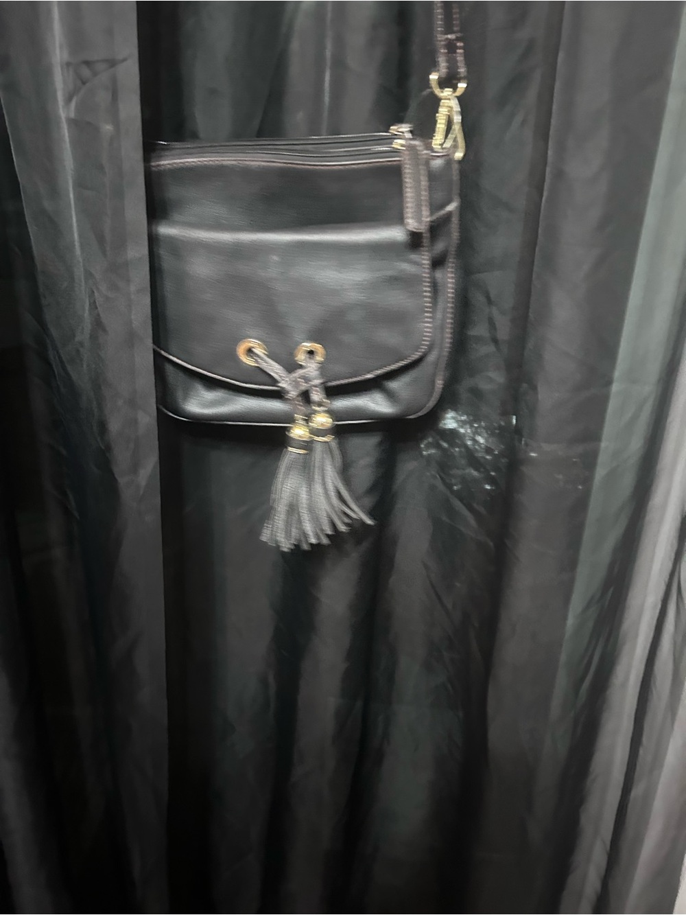 Liz Claiborne Black Leather Tassel Crossbody Bag